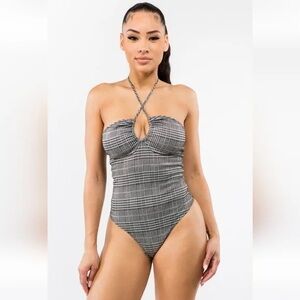 Bear Dance Black and White Plaid Bodysuit